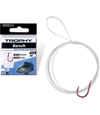 Zebco Trophy Hameçon Perche avec Bas de Ligne Nylon 70 cm (8 pcs) Hameçon Rouge