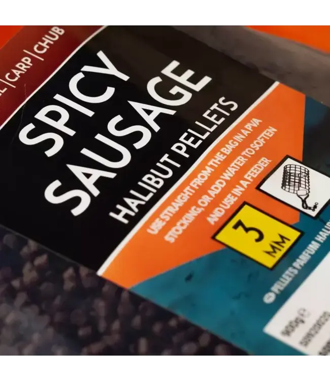 Sonubaits Halibut Spicy Sausage Pellets 3mm – Tiefrote Halibut Pellets mit starkem Spicy Sausage Aroma für Feeder- und Flussangeln