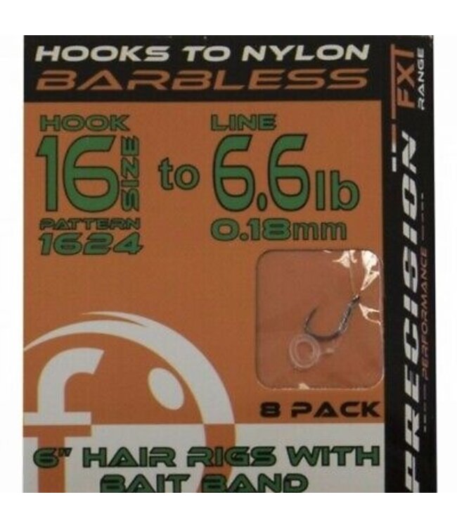 Frenzee Precision FXT 4" Hair Rigs With Bait Band Hook 1624 Eyed Barbless (8 pcs)