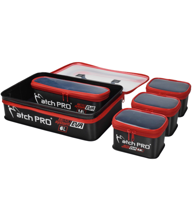MatchPro Boîtes EVA 5 Pièces avec Fermeture Éclair – Boîtes Étanches en EVA avec Poignée pour Pellets, Appâts, Amorces et Petit Matériel