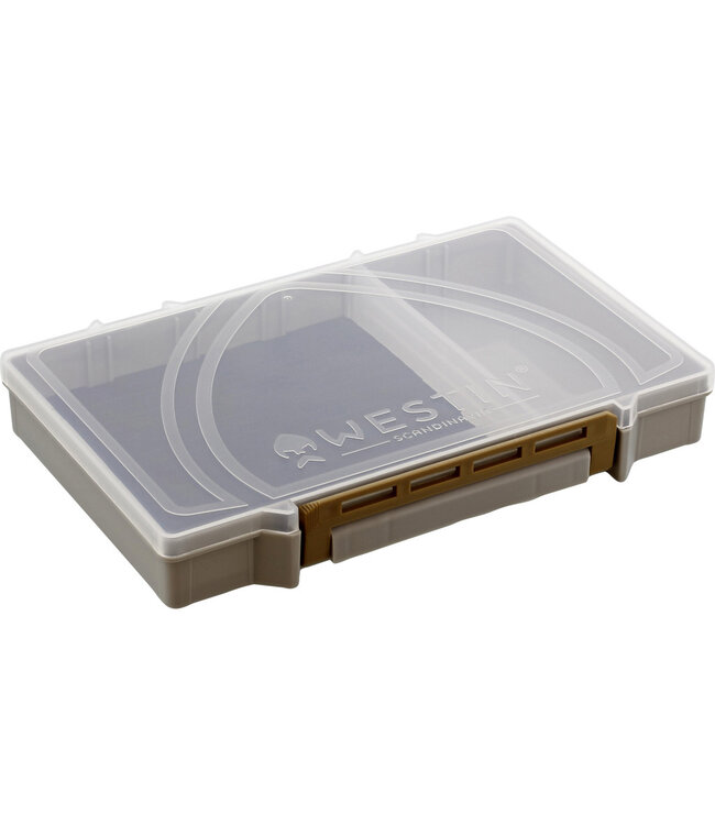 Westin W3 Tackle Box – Grey/Clear Tacklebox van 25 x 16.5 x 3.6cm met PP Materiaal, Transparant Deksel en Westin Logo