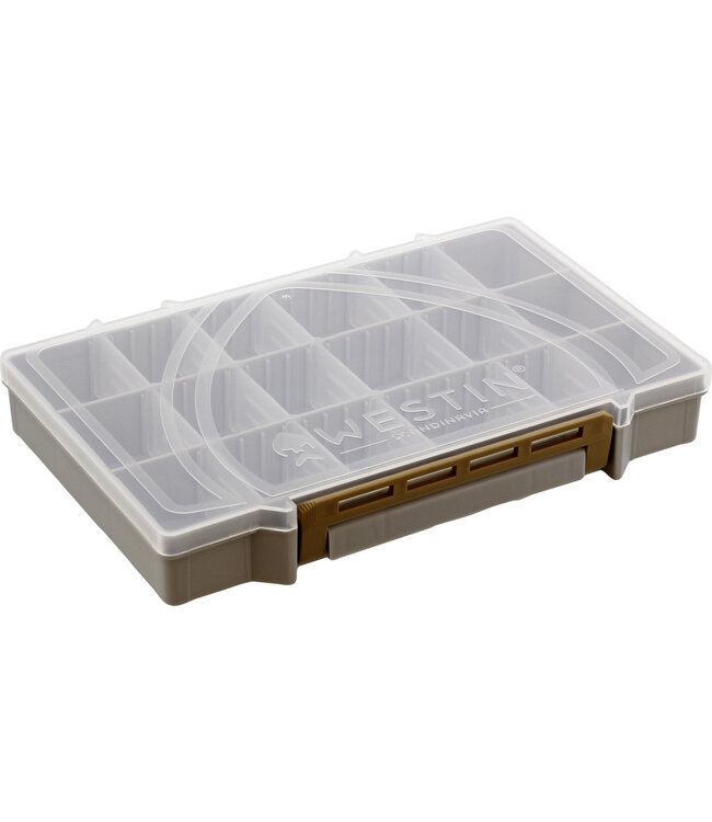Westin W3 Tackle Box – Grey/Clear Tacklebox 25 x 16.5 x 3.6cm aus PP Material mit transparentem Deckel und Westin Logo