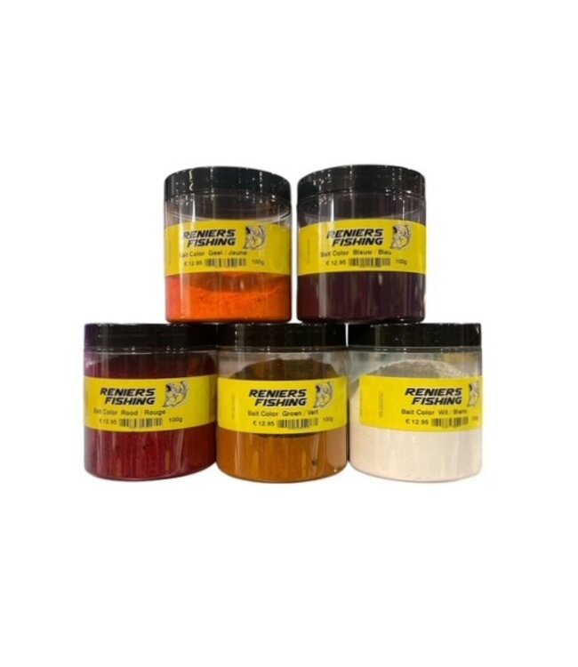 Reniers Fishing Bait Color 100g – Fijn Kleurpoeder voor Pellets, Maïs, Expanders, Dumbells, Method en Voer met Sterke Visuele Prikkel onder Water