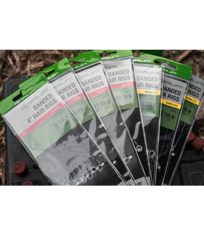 Korum 4" Banded Hair Rigs Barbed (8 pcs)
