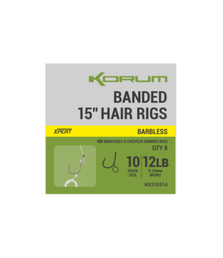 Korum 15" Banded Hair Rigs Barbless (8 pcs)