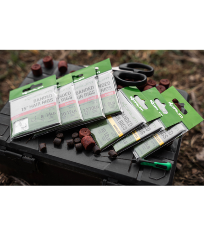 Korum 15" Banded Hair Rigs Barbed (8 pcs)