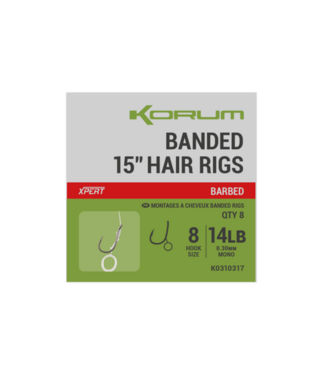 Korum 15" Banded Hair Rigs Barbed (8 pcs)