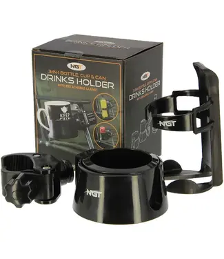 NGT Drink Holder 3 in 1 Getraenkehalter Mit 360 Grad Klemme Fuer Angelstuhl Bedchair Und Sitzkiste