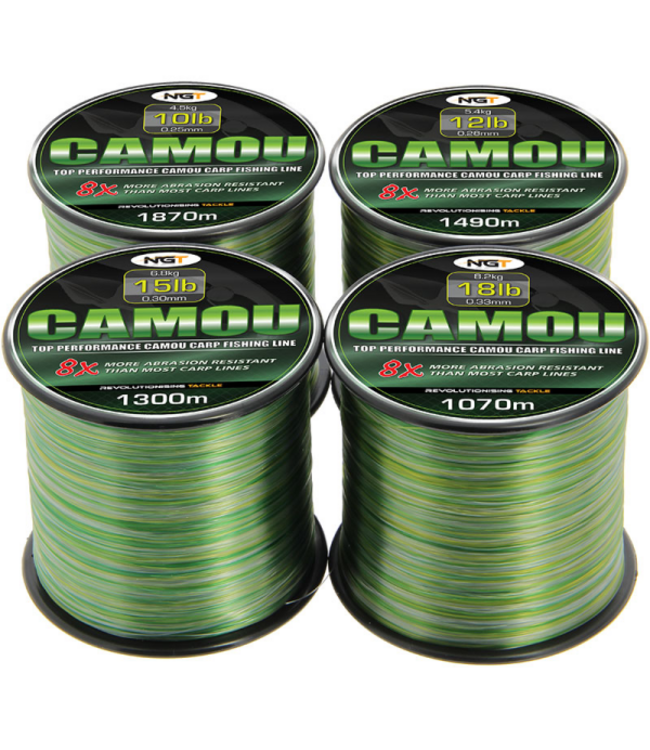 NGT Camo Line – Slijtvaste camouflaged nylon vislijn voor wierwater (0.25–0.33 mm)