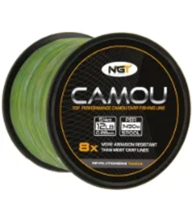 NGT Camo Line – Slijtvaste camouflaged nylon vislijn voor wierwater (0.25–0.33 mm)