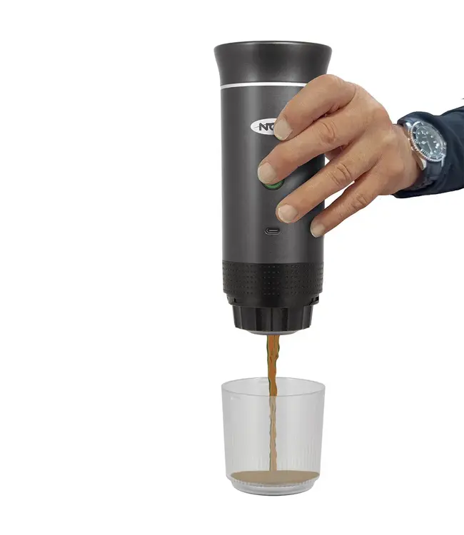 NGT Portable Espresso Coffee Machine USB-C (Grau) – 3-in-1 für Kapseln & gemahlenen Kaffee, mit Heizung