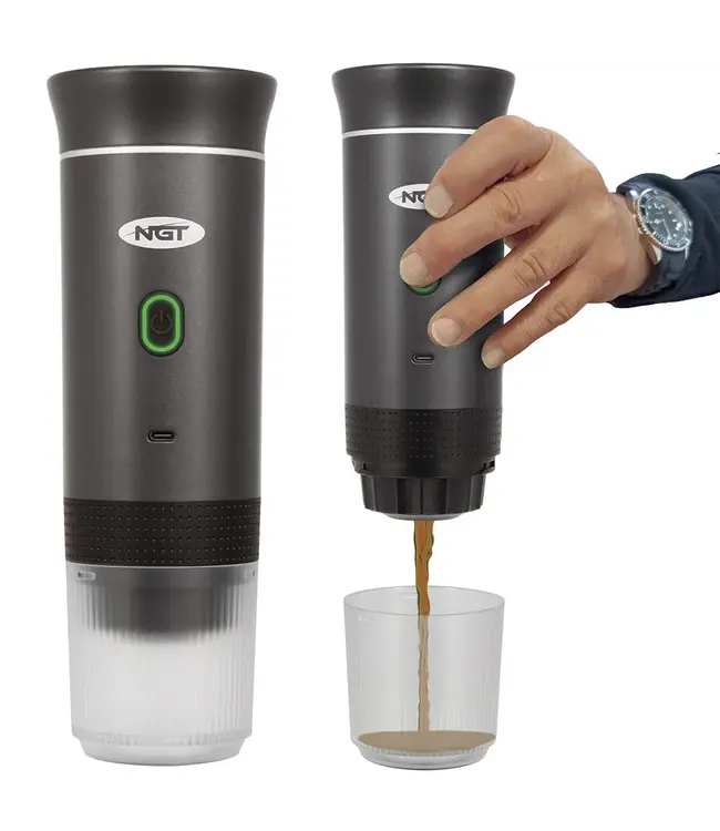 NGT Portable Espresso Coffee Machine USB-C (Gris) – 3-en-1 capsules & café moulu, avec chauffe