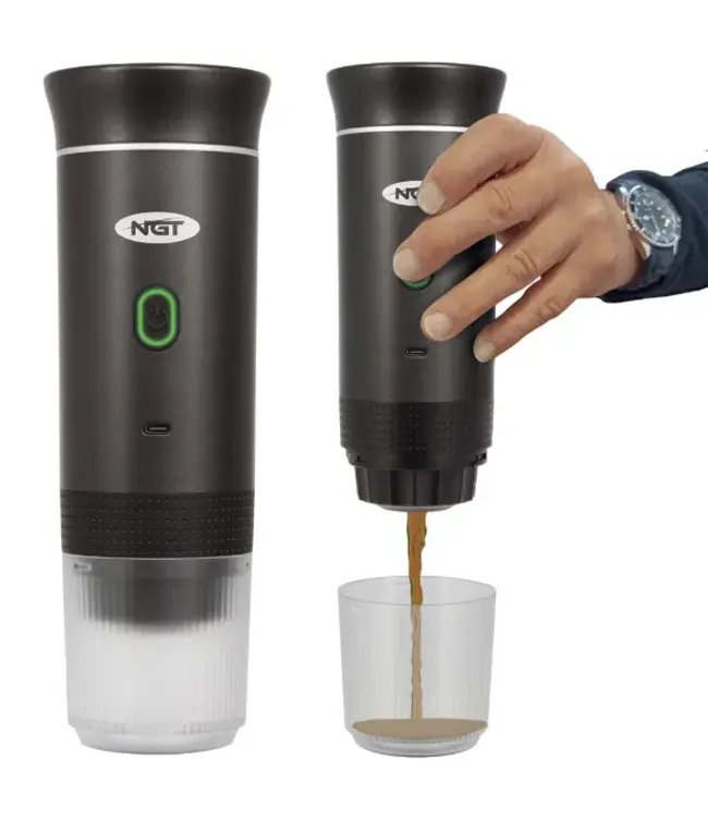 NGT Portable Espresso Coffee Machine + Case – USB-C 3-in-1 tragbare Espressomaschine (Kapseln & gemahlener Kaffee) – Schwarz