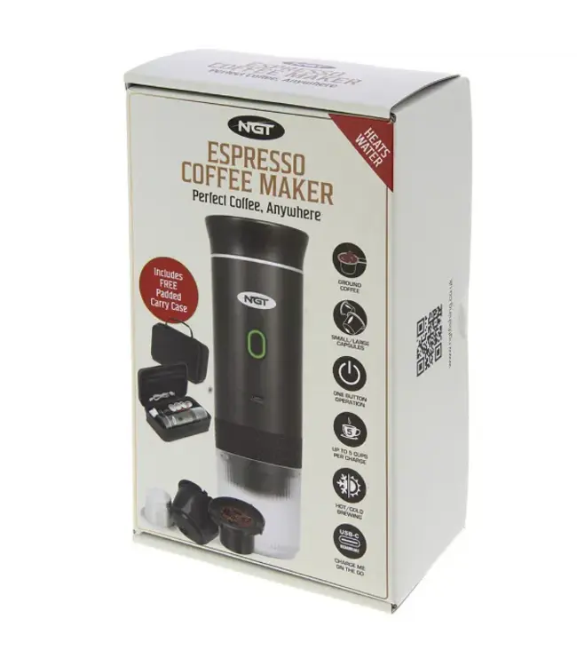 NGT Portable Espresso Coffee Machine + Case – USB-C 3-in-1 tragbare Espressomaschine (Kapseln & gemahlener Kaffee) – Schwarz