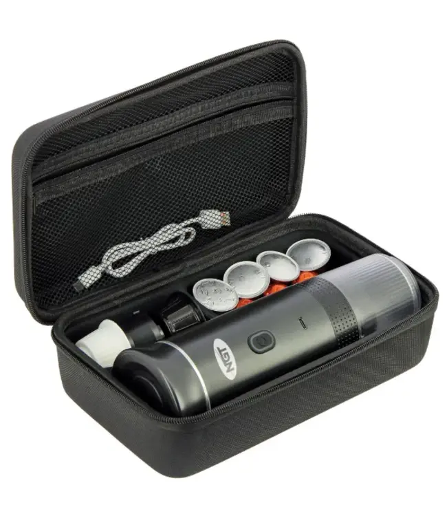 NGT Portable Espresso Coffee Machine + Case – USB-C oplaadbare 3-in-1 espressomaker (capsules & gemalen koffie) – Zwart