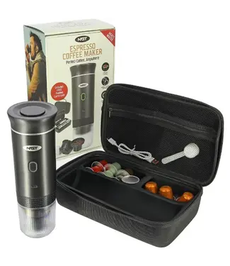 NGT Portable Espresso Coffee Machine + Case – USB-C oplaadbare 3-in-1 espressomaker (capsules & gemalen koffie) – Zwart