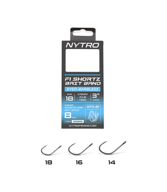 Nytro Ready Tied Rigs F1 Shortz Latex Bait Band 7.5cm Eyed-Barbless (8 pcs)