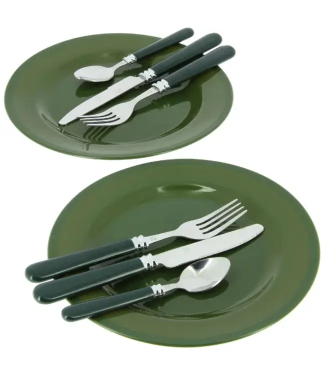 NGT Cutlery Set Day Session PLUS – bestekset met 2 borden + multitool in etui (25.5 x 27 cm)