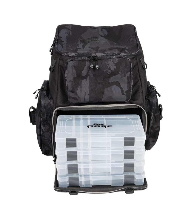 Fox Rage Camo Voyager Rucksack – Raubfisch Rucksack – Inkl. Tackleboxen