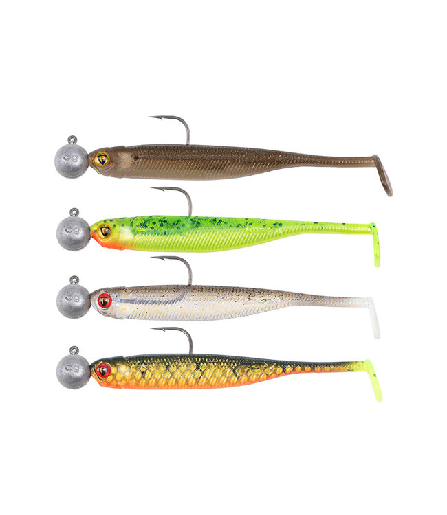 Fox Rage Mini Tiddler Mixed Colour Pack Loaded (4 pcs) 8cm - Jig Head 5g - Hook 1/0