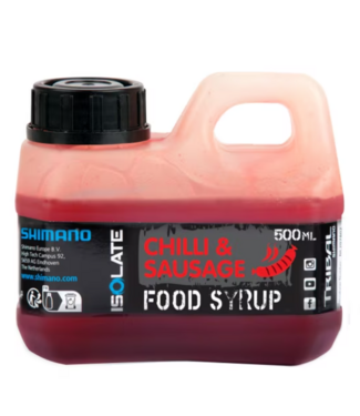 Shimano Shimano Bait Isolate Food Syrup Attractant Chilli Sausage 500ml – Pittige Booster voor Boilies, Pellets en PVA Mixen