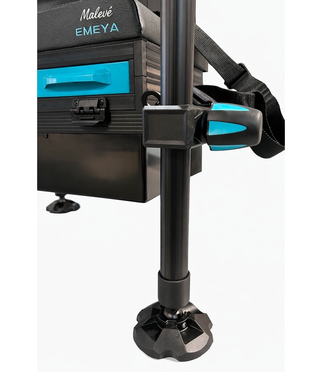Malevé Emeya D36 Station Compétition avec Dossier et 2 Supports de Canne – seatbox compacte avec pieds D36 anodisés, pieds boue deluxe, 2 tiroirs et bac profond