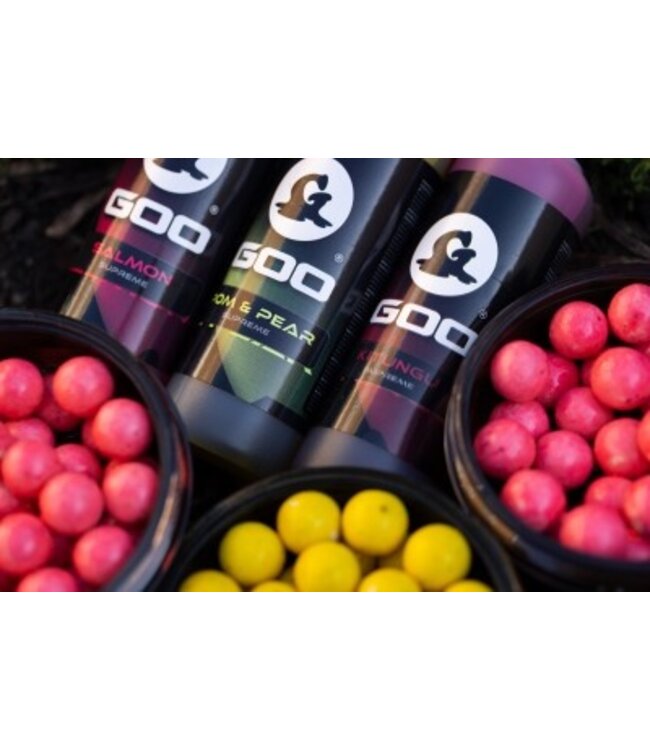 Goo Supreme 115ml Pom and Pear, Salmon of Kitungu – Dunne Hookbait Glaze voor Diepe Indringing in Pop-Ups, Wafters en Haakaas