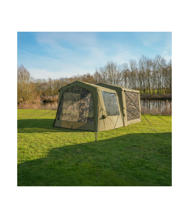 Avid Carp InflataHouse Compact – Shelter Gonflable avec Tunnel Porch, Vapour Shield, Colonne d’Eau 10.000mm et Montage Rapide par 1 Personne