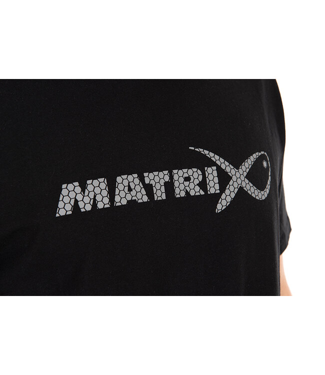 Matrix Large Fade Logo T-Shirt Black-Grey – Schwarzes Baumwoll-T-Shirt mit Großem Grauem Matrix Logo auf dem Rücken und Logo auf der Brust