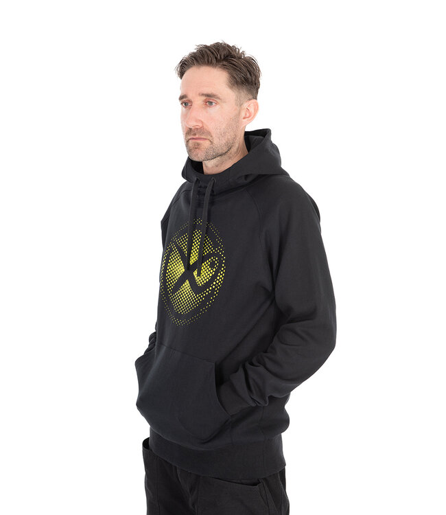 Matrix Large Fade Logo Hoody Black-Lime – Hoody Pullover Noir avec Grand Logo Matrix Lime sur la Poitrine et le Dos, Poche Kangourou et Cordon
