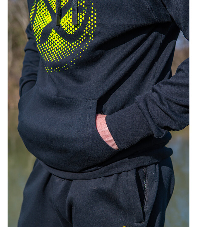 Matrix Large Fade Logo Hoody Black-Lime – Zwarte Pullover Hoody met Groot Lime Matrix Logo op Borst en Rug, Kangoeroezak en Trekkoord