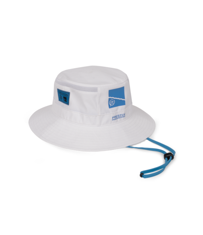Preston Boonie Grey ou White – Chapeau de Pêche Léger avec Panneaux Ventilés, Large Bord et Cordon Réglable Amovible