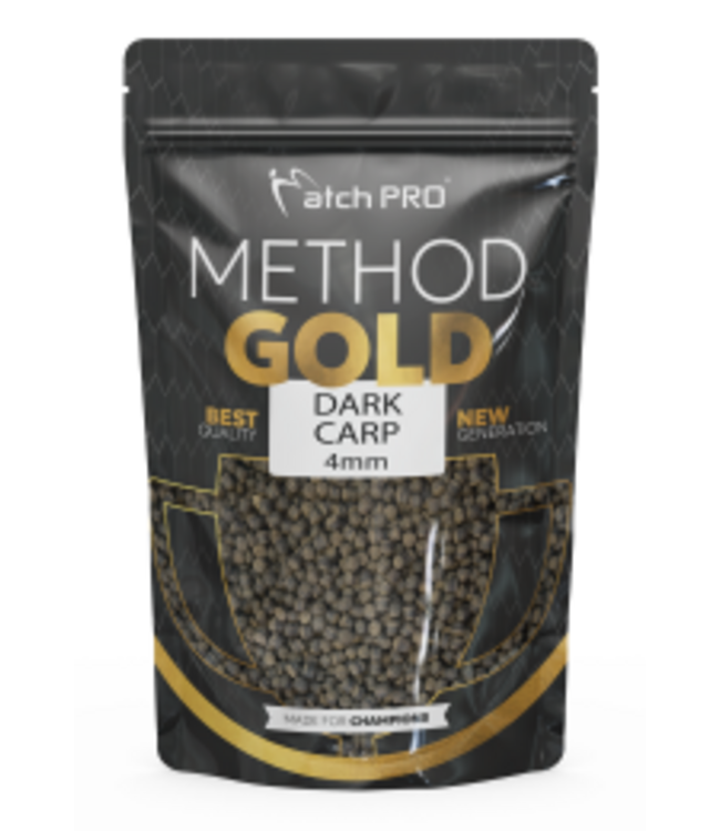 MatchPro Method Gold Dark Carp Pellet 700g 2mm, 4mm, 6mm of 8mm – Eiwitrijke Donkere Karperpellets voor Warme Periodes, Method Feeder en Gericht Voeren