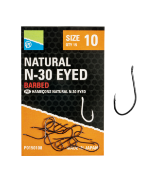 Preston Natural N-30 Eyed-Barbed – Ooghaak met Weerhaak voor Hair Rigs en Natuurlijk Aas