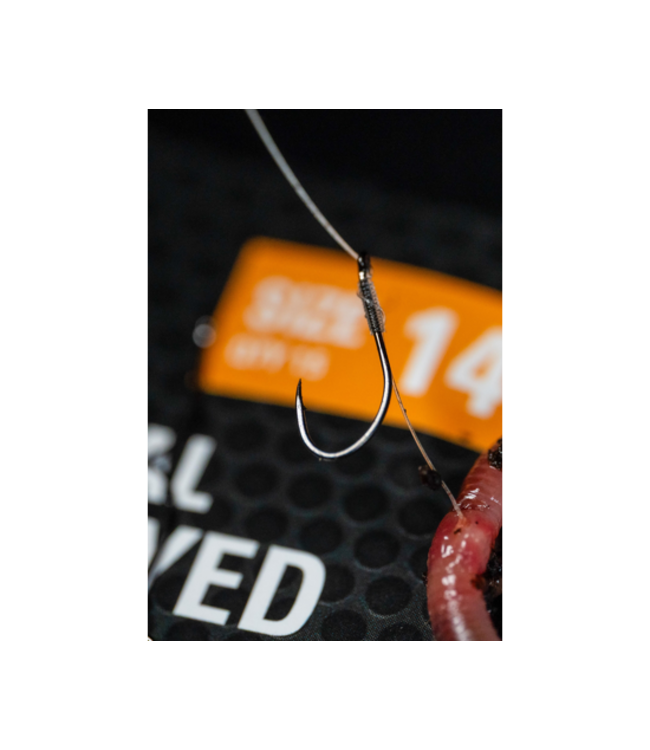 Preston Natural N-30 Eyed-Barbed – Ooghaak met Weerhaak, Medium Draad en Gebogen Punt voor Wormen, Mais en Band’ums