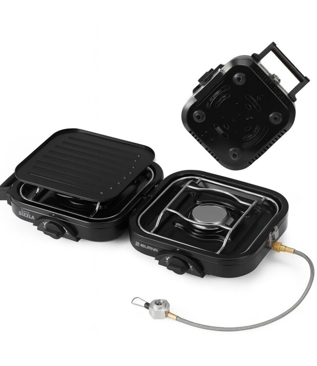 Sonik Sizzla 2 Burna Stove – Réchaud de Camping Portable 2 Feux avec Allumage Push-Button, Réglages Indépendants et Plaque de Cuisson