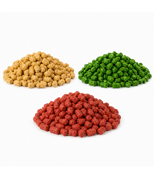 Reniers Fishing Babycorn Pellets 1kg – Snel Oplosbare Maïspellets met Flavour voor Snelle Attractie, Kleurwolk en Actieve Voerplekken op Karperwater