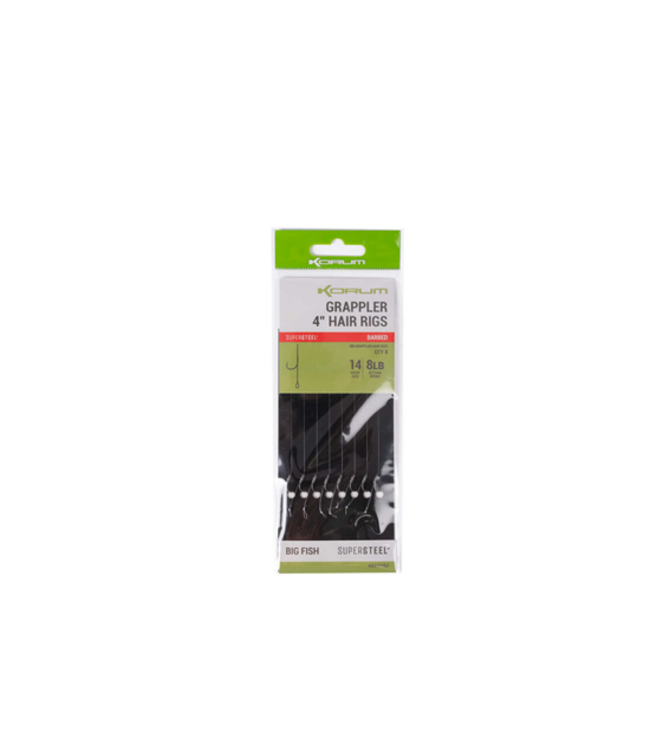 Korum Grappler 4’’ Hair Rigs Barbless (8 pcs)
