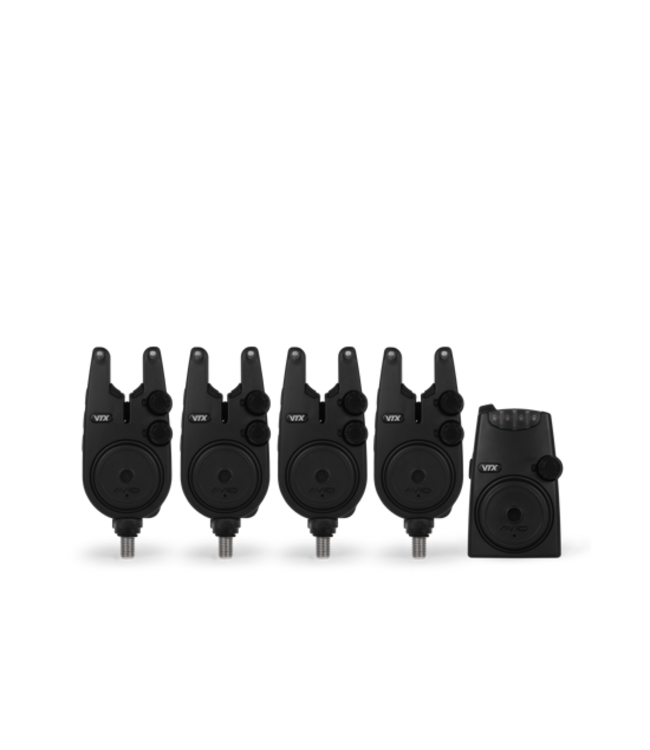 Avid Carp VTX Bite Alarm Set – Komplettes Funk-Bissanzeiger-Set mit 150m Reichweite, 8 Sensibilitätsstufen, Anti-Theft Alert und Receiver