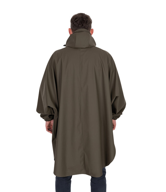 Fox Khaki Poncho One Size – Weiter wasserdichter Regenponcho mit verschweißten Nähten, Sturmklappen und Brusttasche