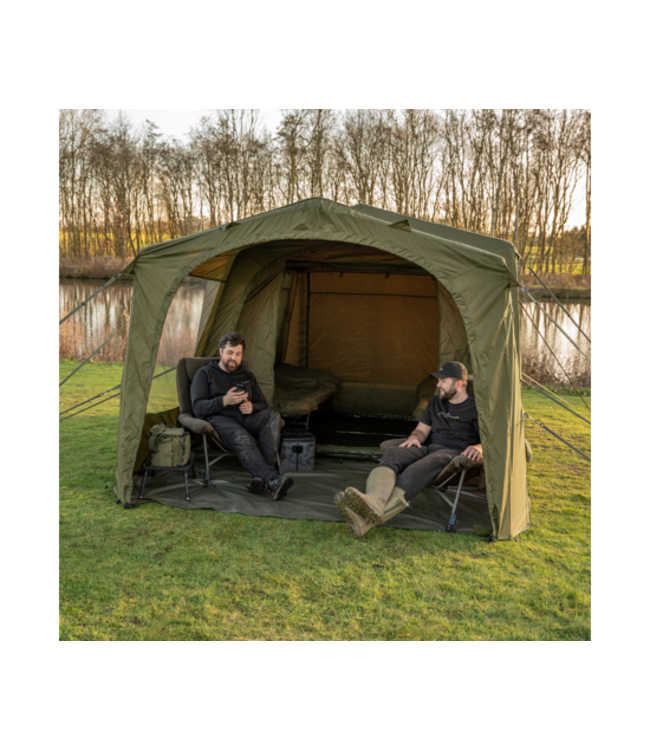 Avid Carp InflataHouse – Grand Abri Social Gonflable Kaki avec Tunnel Porch, Toile 10.000mm et Protection Anti-Condensation