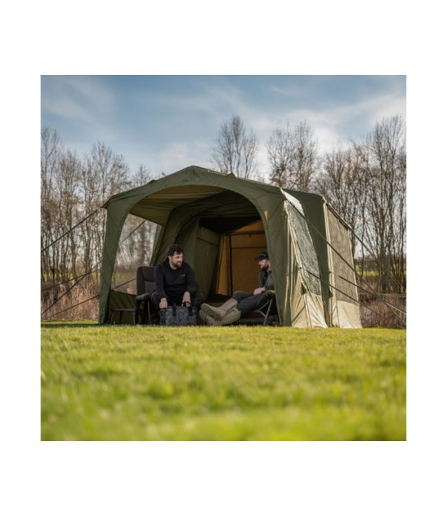 Avid Carp InflataHouse – Grand Abri Social Gonflable Kaki avec Tunnel Porch, Toile 10.000mm et Protection Anti-Condensation