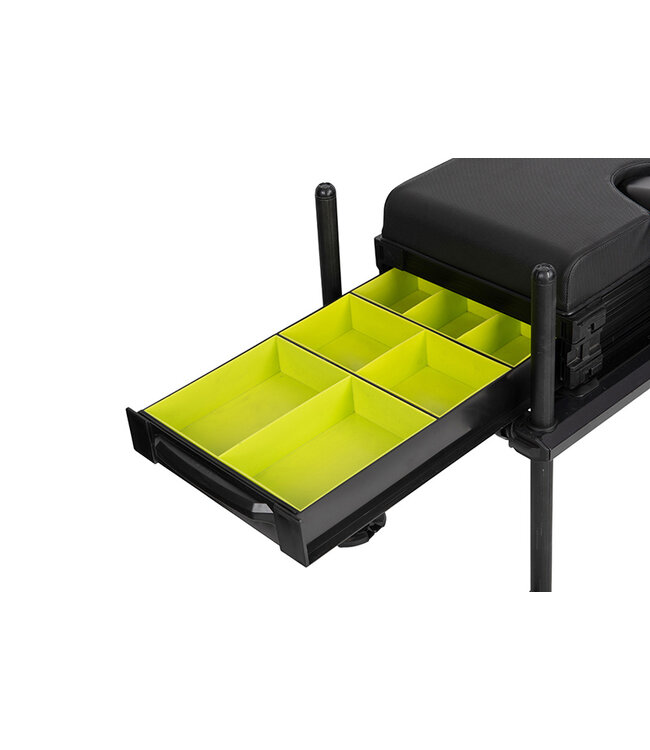 Matrix F25 Pro Super Lite Seatbox Black – Aluminium Lichtgewicht Seatbox met 25mm Poten, Deep Side Drawer en Gevoerde Zitting