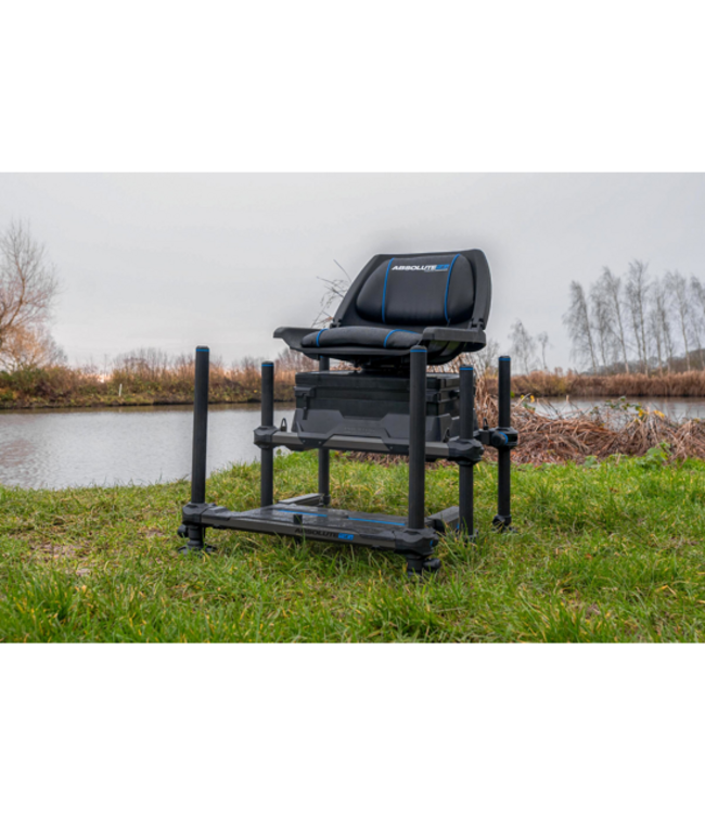 Preston Absolute 5G 360 Seatbox – Station H-Frame Compacte avec Siège Pivotant 360°, Deep Storage Drawer et Sliding Footplate