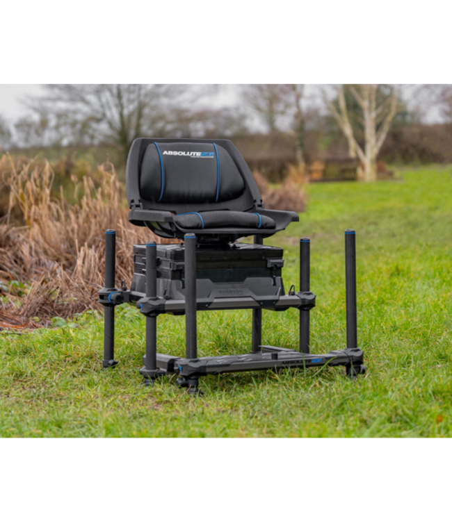 Preston Absolute 5G 360 Seatbox – Kompakte H-Frame Sitzkiepe mit 360° Drehsitz, Deep Storage Drawer und Sliding Footplate