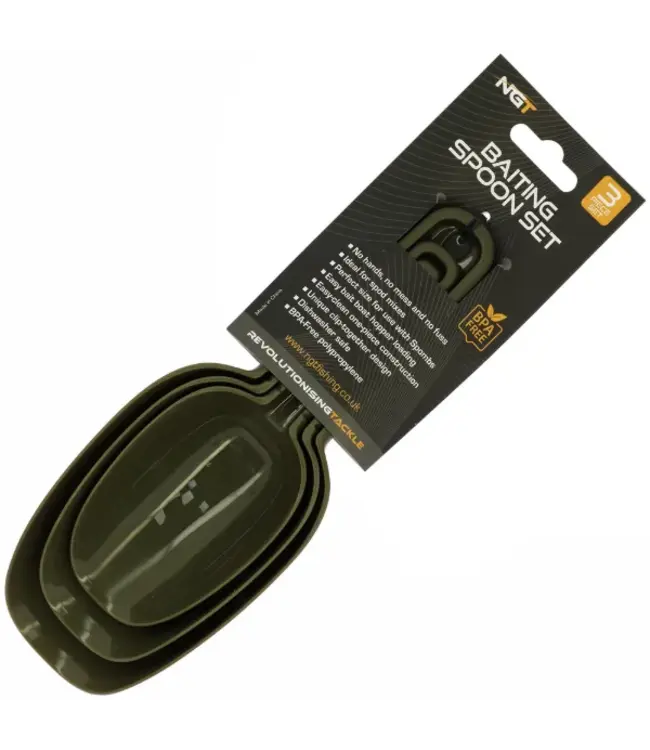 NGT 3pc Baiting Spoon Set – 3-teiliges Futterschaufel-Set für PVA Bags, Spodmix, Spombs, Bait Launcher und Futterboote