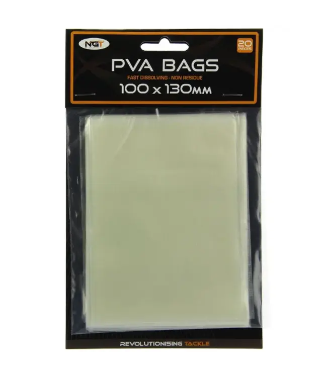 NGT PVA Bags – Schnell lösliche PVA-Beutel für Pellets, Boiliecrush, Krümel und feine Partikel, erhältlich in 70x100mm, 100x130mm und 70x200mm