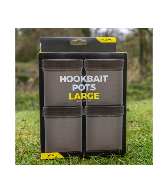Avid Carp Hookbait Pots Large – Grands Pots Smoke Grey pour Esches avec Couvercle Étanche à Vis et Joint O-Ring