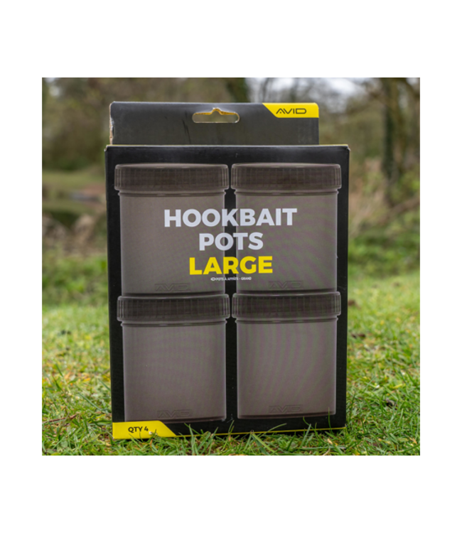 Avid Carp Hookbait Pots Large – Große Smoke Grey Hakenköder-Dosen mit auslaufsicherem Schraubdeckel und Gummi-O-Ring