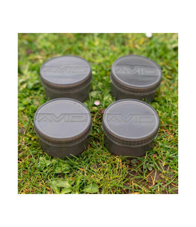 Avid Carp Hookbait Pots Small – Compacte Smoke Grey Haakaas Potjes met Lekbestendige Schroefdeksel en Rubberen O-Ring